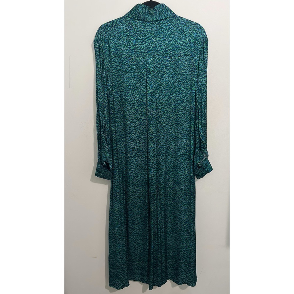 COS Shirt Dress Women’s 2 Teal Black Marble Printed Midi Rayon Long Sleeve - Picture 4 of 14